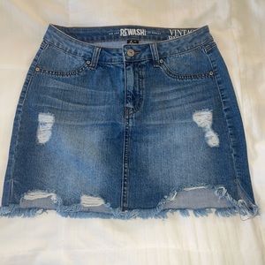 Denim Distressed Mini Skirt